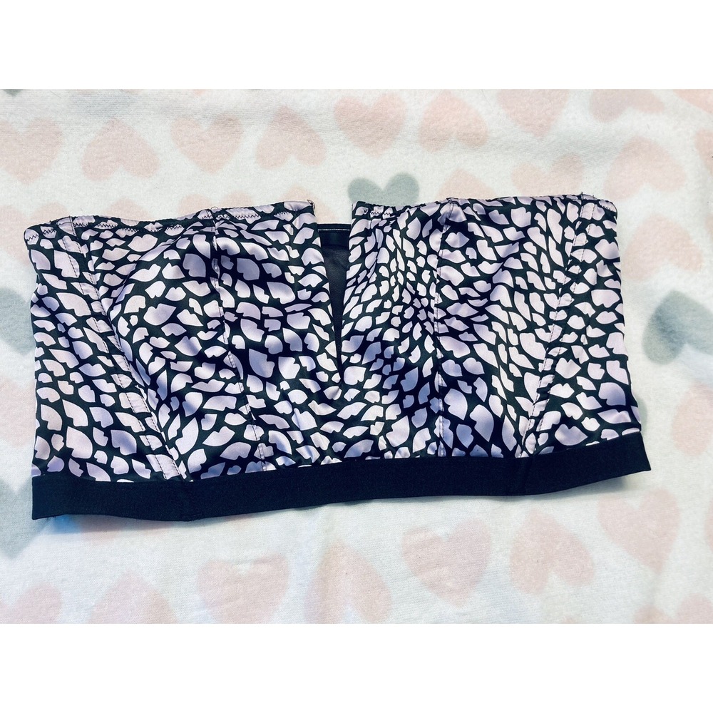 Victoria's Secret Corset Top Women Large Purple Heart Lip Print Strapless Sexy